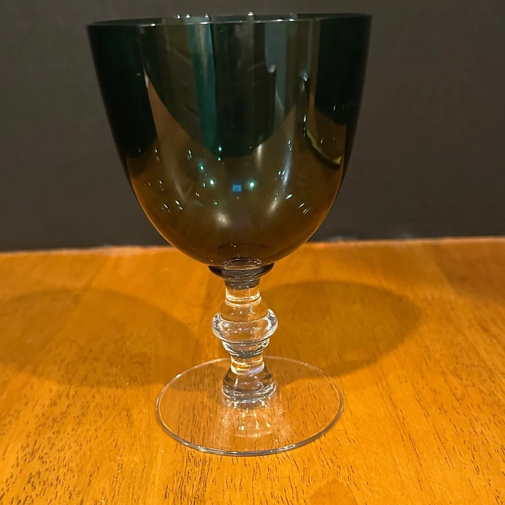 Vintage Tiffin Franciscan Killarney Green Glass Goblet with clear base. 50’s